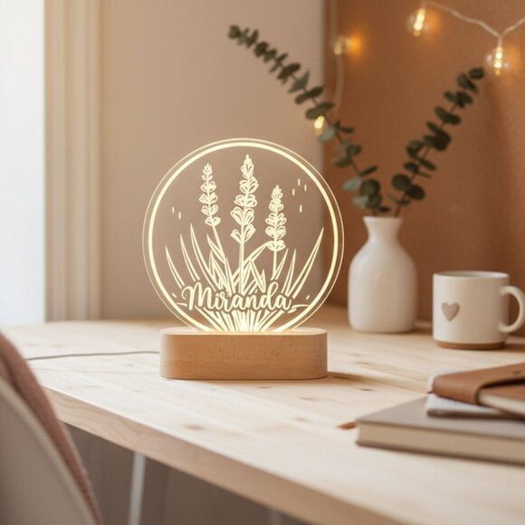 Lavender Flower Custom LED Lamp | Personalized Light-Up Name Sign for Plant Love - Picture 8 of 8